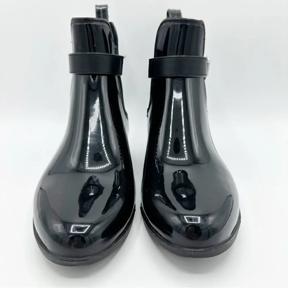 Marc Fisher‎ Women's 6 Rainy Black Glossy Ankle Rain Bootie Buckle Boot Sz 7